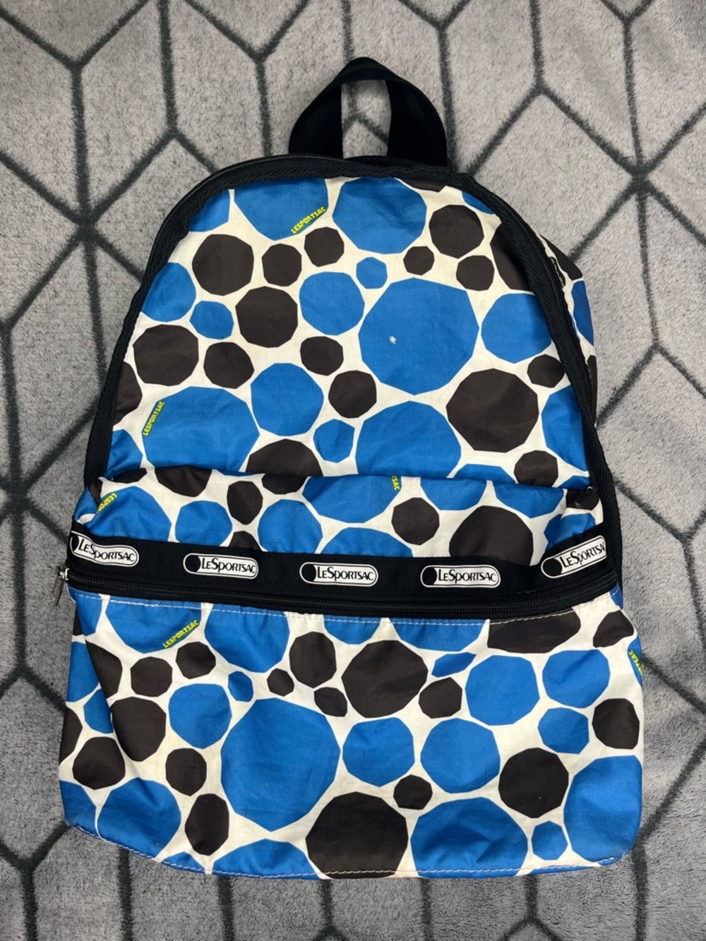 VTG Lesportsac Retired Blue Black Geometric Print Lightweight Travel Backpack